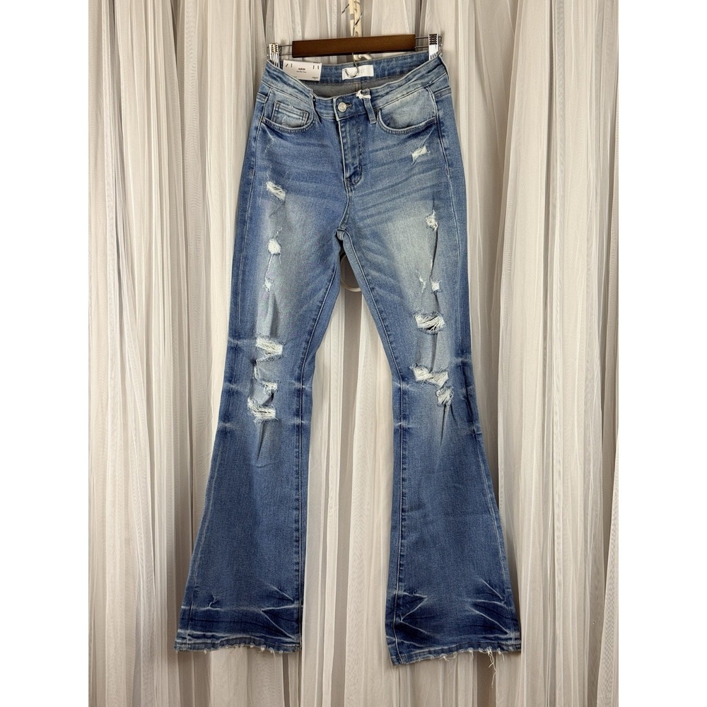 Vervet Alison Mid Rise Flare Jeans Distressed Light Wash Women Sz 28 - Picture 2 of 9